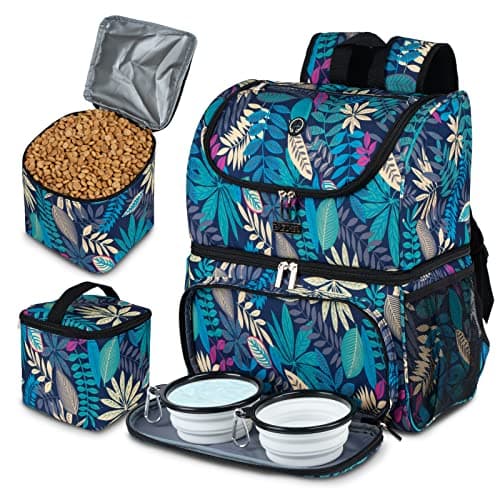 BAGLHER丨Pet Travel Bag, Double-Layer Pet Supplies Backpack (for All Pet Travel Supplies), Pet Travel Backpack with 2 Silicone Collapsible Bowls and 2 Food Baskets. (Patent Pending)