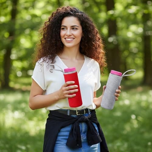 Qulkws 2 Pcs Insulated Water Bottle Carrier Bag 19oz Neoprene Water Bottle Sleeve Portable Nylon Bottles Cover for Glass Stainless Steel Plastic Bottles(Red, Gray) — view 5