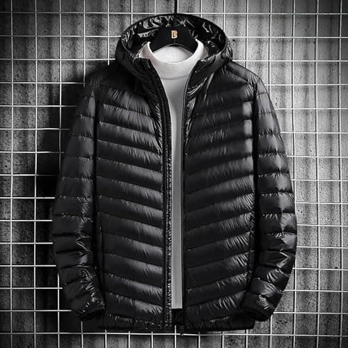 Men's Ultra Lightweight Packable Down Jacket - Hooded Slim Fit Vertical Quilt, Water-Resistant Travel-Friendly, Winter Warm Padded Outdoor Outerwear — view 2