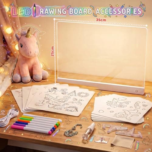 EUCOCO Girls Toys for 2 3 4 5 6 7 8 9 10 Year Old Girl Gifts, Led Drawing Board Gift for 2-12 Year Old Girls Birthday Presents Drawing Pad for Kids Toys Christening Gifts for Girl Travel Toy Games — view 6