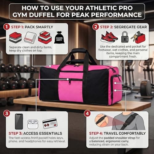 Travel Duffle Storage Holdall Bag Lightweight Gym & Sports Bag (Pink) — view 6