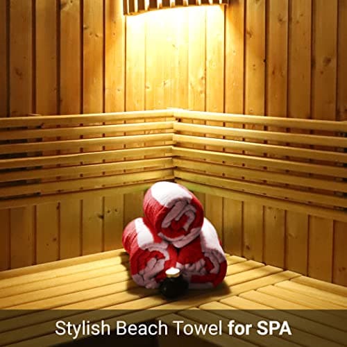 SweetNeedle Beach Towels for Adults Pack of 2 - Red White Cabana Striped Classic - 100% Cotton Terry Ringspun Pool Towel, Quick Dry, Super Absorbent Swimming large towel, 76 x 152 cm — view 6