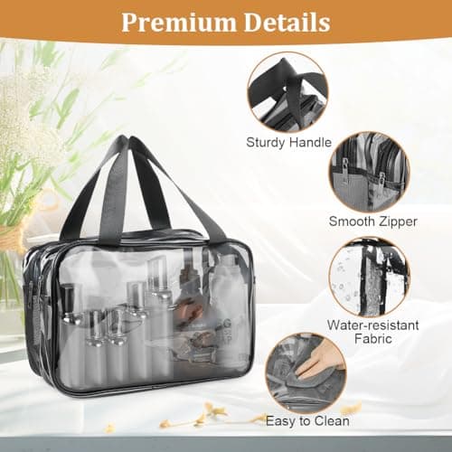 Aucuu Clear Toiletry Bag, Portable Travel Makeup Bag, Wet Dry Separation PVC Wash Bags, Large Capacity Travel Toiletries Case, Waterproof Makeup Bags with Handles, Clear Cosmetic Bag for Women Girls — view 3
