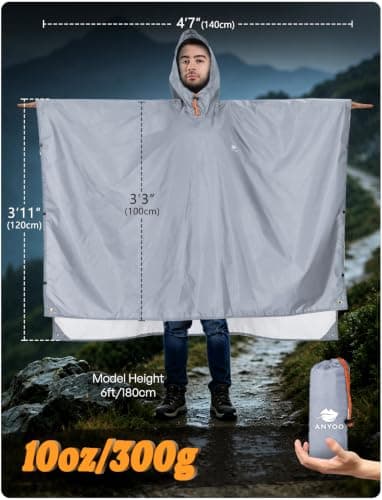 ANYOO Waterproof Rain Poncho Lightweight Reusable Adult Unisex Multi-use — view 2