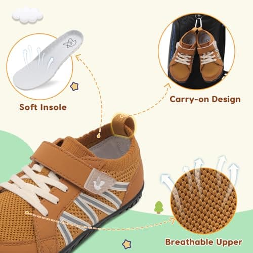 JOINFREE Kids Wide Fit Shoes Barefoot Walking Shoes Brown — view 5