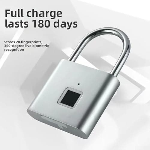 Fingerprint Padlock, Rechargeable for battery Waterproof Keyless to Use Outdoor Indoor Security Lock Portable Biometric for access Quick for unlock(30 Black) — view 5