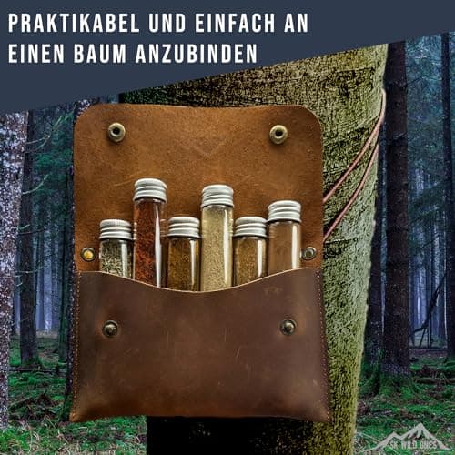 SK Wild Ones® Outdoor Spice Bag - Genuine Leather with 6 Spice Jars Camping - Bushcraft Spice Camping Set - Travel Spice Set - Spice Container Camping - Outdoor Vanlife Accessories Spices Set Camping — view 2