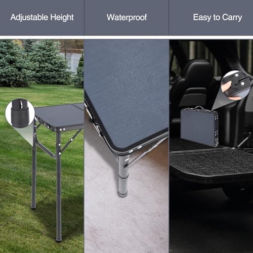 REDCAMP 2ft Small Camping Table, Aluminum Folding Adjustable Height，Grey — view 6