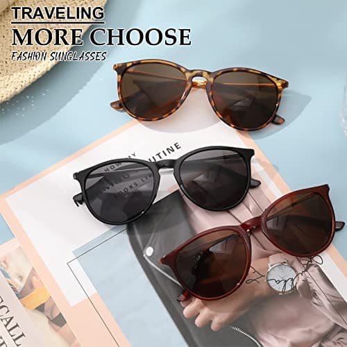 Bestomrogh 3 Pack Vintage Round Retro Sunglasses UV400 Protection Lens — view 5