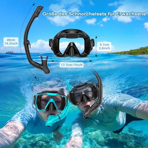 Honlanor Snorkel Set Adults Snorkeling Gear Anti-Leak and Anti-Fog Tempered Glass Lens Panoramic View Swim Mask Dry Top Snorkel Kit for Snorkeling Scuba Diving Swimming Travel with Carry Bag — view 2