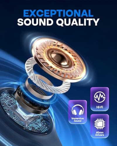 TuneFlux Bluetooth Headphones,70H Playtime Bluetooth 6.0 Wireless Headphones,3 EQ Music Modes Foldable Lightweight Over Ear Headset with Clear Call,HiFi Deep Bass for Home Office Travel (Black) — view 3