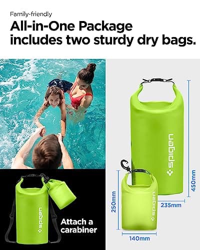 Spigen [20L+2L Set [IPX6] Aqua Shield Waterproof Bag Dry Bag for Hiking Swimming Kayaking, Small Wet Bag, Crossbody Carry, Roll-Top, Robust & Anti-Scratch, Essential Camping, Boating - Cactus Green — view 2