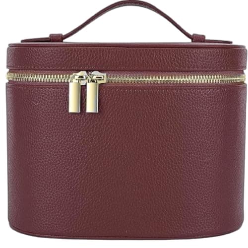 Perodlly Elegant Burgundy Travel Makeup Bag for Women, Vanity Case with Removable Divider for Organized Toiletries & Cosmetics, TSA-Friendly Toiletry Organizer.