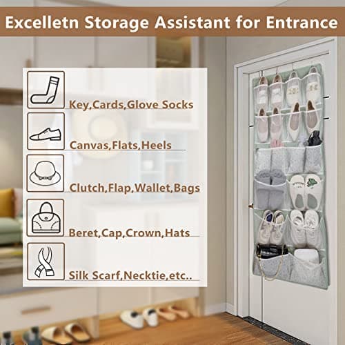 18 Pockets Over Door Storage Organiser,Back of Door Hanging Pocket for Shoes,Sock,Underwear,Hat,Handbag,Cleaning Supply,Toiletry,Behind Door Storage of Dorm,Bedroom,Bathroom,Entryway,Storeroom,Nursery — view 6
