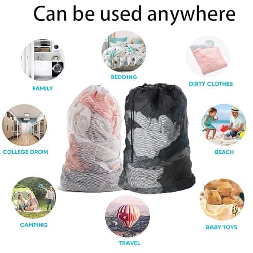 LMOGWL 2-Piece Large Laundry Mesh Bag, 60 x 90 cm Washing Machine Laundry Bag, Oversized Travel Reusable Wash Bag with Lockable Drawstring, Suitable for Laundry Trousers, Shirts, (White/Black) — view 3