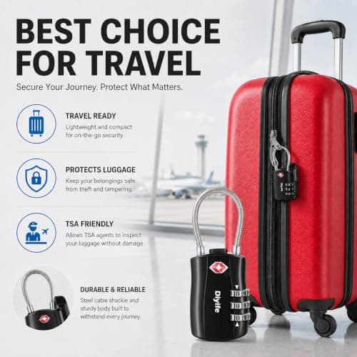 Diyife TSA Approved Luggage Locks with Flexible Steel Cable, Easy to Set up — view 5