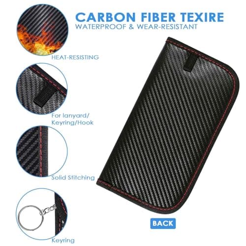 2 Pack Faraday Bags for Key Fob Cell Phone, 8.3x4.3in Faraday Pouch Car Keys RFID Signal Blocking Holder, Waterproof Keyless Entry Blocker Protector, Anti-Theft Security Cage Case, Carbon Fiber — view 4