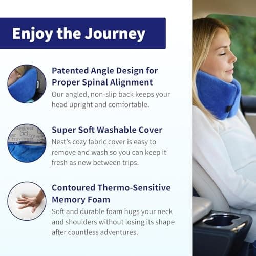 TRAVELREST Nest Neck Pillow for Travel - Advanced Support for Long Flights, Memory Foam Patented Design for Optimal Relaxation, Ergonomic, and Washable, On-the-Go and Attaches to Luggage - Blue — view 5
