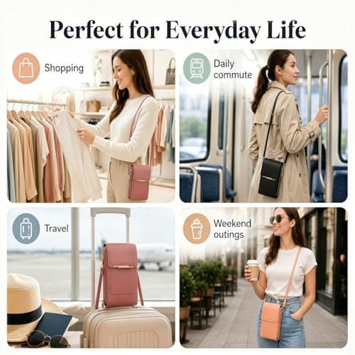 WstaIutno Women's Touch Screen Mobile Phone Messenger Bag, Touchscreen Crossbody Phone Wallet, Anti-Theft Leather Bag with Blocking Card Slots (Beige) — view 5