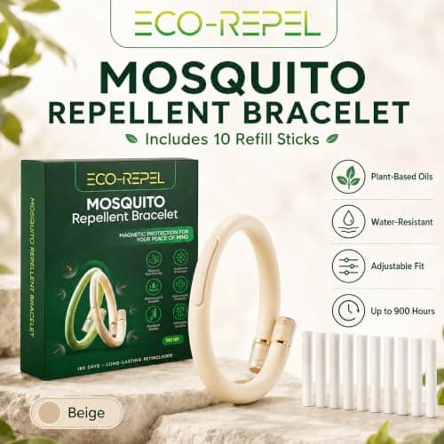 900 Hour Mosquito Repellent Bracelet with 10 Citronella Refills, Waterproof DEET-Free Insect Repellent Wristband, Reusable Anti Mosquito Bracelet for Adults, Kids, Travel, Camping & Garden (Beige) — view 2