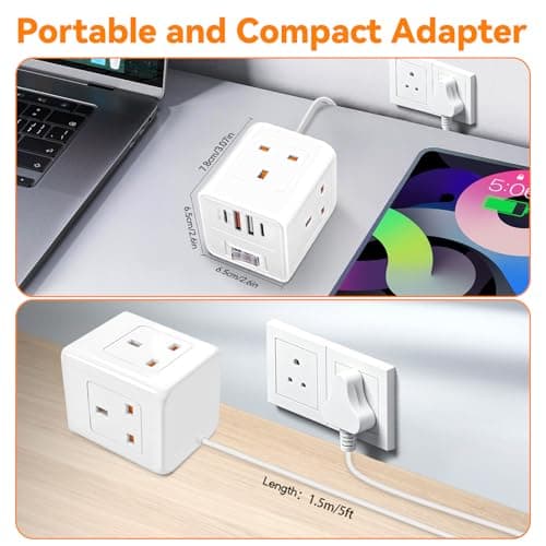 UK to South Africa Plug Adapter,3 Way UK to SA Plug Adaptor with 4 USB — view 6