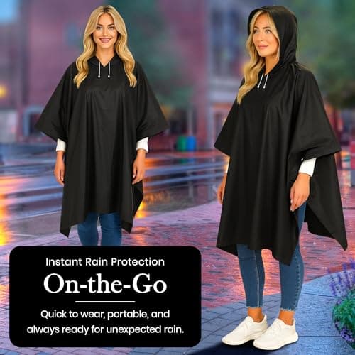 2 Pack Adult Raincoats - Waterproof Rain Coats for Men or Ladies - Reusable Poncho Festival Accessories - Black — view 5