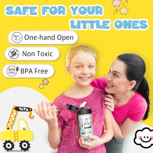 OLDLEY 420ml/14oz Kids Stainless Steel Water Bottle with Straw for School Insulated Metal Water Bottles Leakproof Reusable Double Wall Vacuum Small Flask Keep Drinks Hot Cold for Boys Girls (Car) — view 2