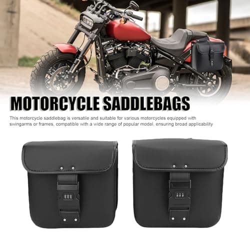 Motorcycle Saddlebags, 7.4L Motorcycle PU Leather Side Saddle Bags Panniers with Lock, Universal Side Luggage Bag for Roadster, Fit for Street 500 — view 2