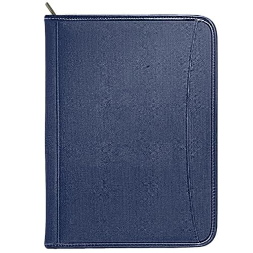 Gorbado Zippered Portfolio Organizer/ A4 Refillable Lined Writing Notepad Folder Case/Fabric-Covered Padfolio Binder with Interior Storage Pocket for Men Women, Navy Blue — view 2