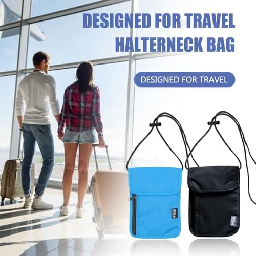 JSTHHTT 2 Pcs Neck Pouches - Phone Pouch with Neck Strap, RFID Blocking Travel Neck Wallet for Women and Men - Secure Neck Pouches and Passport Holder, Black Blue — view 6