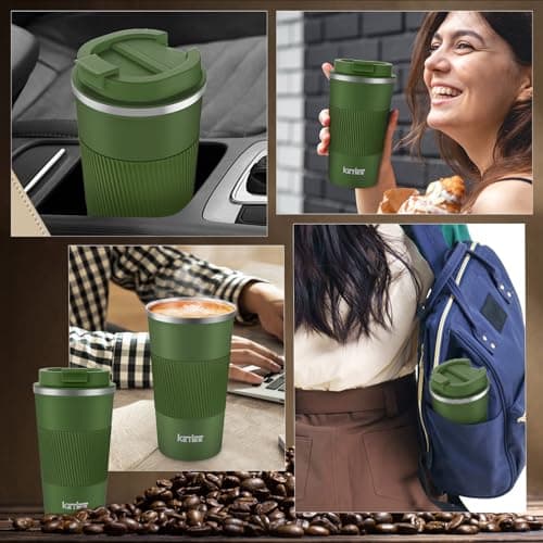 Travel Mugs,KETIEE 510ml Insulated Coffee Cup with Leakproof Lid,Reusable Coffee Cups Travel Cup,Coffee Travel Mug,Double Walled Coffee Mug,Stainless Steel thermaol Mug for Hot Cold Drinks,Olive Drab — view 5
