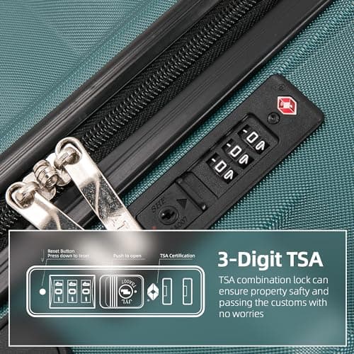 ATX Luggage Medium Suitcase on 4 Dual Spinner Wheels Super Lightweight ABS Hard Shell Hold Check in with Built-in TSA Lock (Forest Green, 65Liter) — view 5