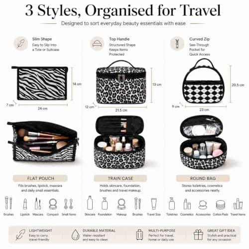 Travel Make Up Bag, Black and White Chequered Vanity Case, 1-Piece — view 3