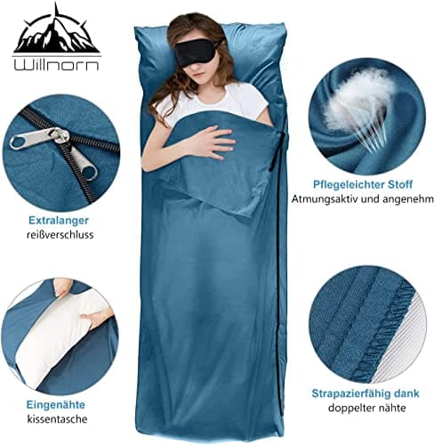 WILLNORN Sleeping Bag Liner - Soft & Lightweight Travel Sheet for Adults, 220x95cm - Portable & Easy Care, Ideal for Backpacking, Camping, Hotels, and Summer Trips — view 2
