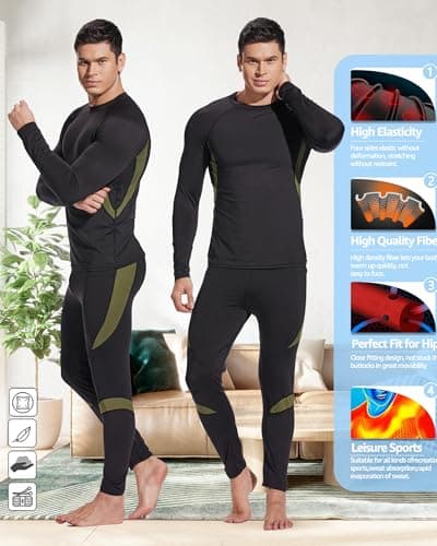 UNIQUEBELLA Men's Ski Underwear Winter Suit Thermal Underwear [Thermal Underwear] - Black, Extra Large — view 6