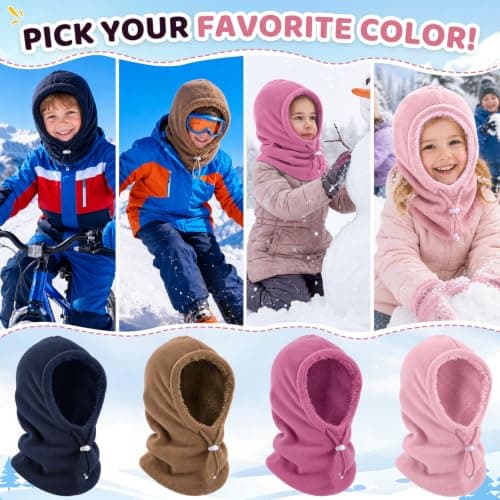 Beehow Kids Balaclava Winter Windproof Fleece Hat – Ski Mask for Boys Girls, Soft Sherpa Lined Stretch Fit for 6-12 Years (Light Pink) — view 5