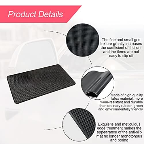 BLAU GRUN Car Dashboard Anti-Slip Rubber Pad, 10.6''x 5.9'' Universal Non-Slip Car Magic Dashboard Sticky Adhesive Mat for Phones Sunglasses Keys Electronic Devices and More Use (Black/Grid) — view 3