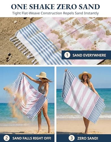 LANE LINEN Beach Towels 6 Pack, Cotton Rich Turkish Towels Oversized, Pool Towels For Adults, Pre-Washed, Sand Free Towel, Fast Drying Beach Essentials 39"x71" - Multi Stripe — view 5