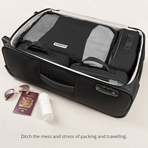 Savisto Packing Cubes 6 Piece Set, Durable & Lightweight Travel Essentials For Suitcases - Includes 1 XL, 2 L, 2 M, 1 S - Available in 8 Stylish Colours - Black — view 2