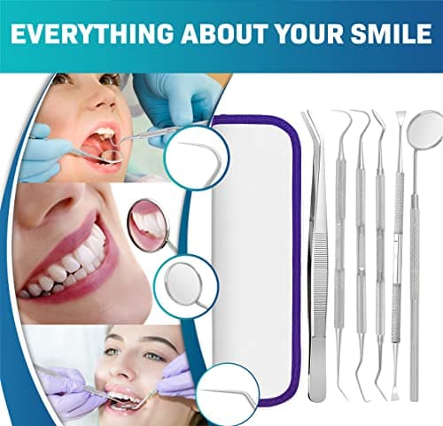 Oral Care Kit for Personal Use 6Pcs Set with Mirror, Tweezers, and Interdental Picks for Food Debris Removal - Home & Travel Use — view 5