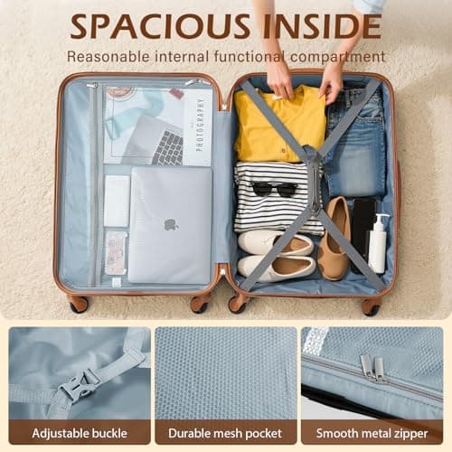 COOLIFE 3 Piece Hardshell Luggage Set, Suitcase Set with Smooth 4 Wheels — view 6