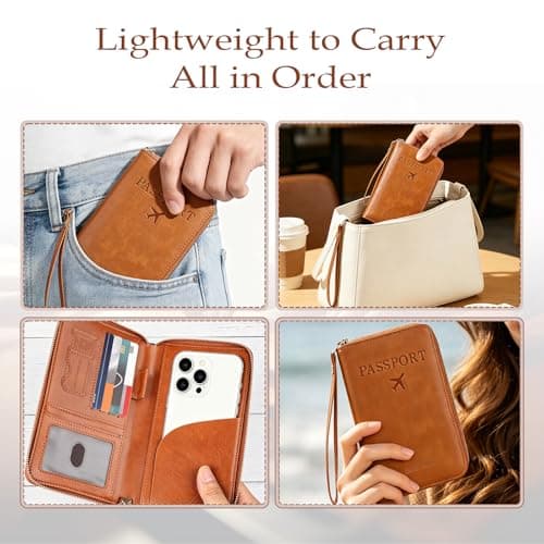 komforbaa RFID Travel Passport Wallet for Women & Men, Passport Holder with Phone Pocket, Holds Cards Cash & Boarding Pass, Travel Family Organizer, Brown — view 6