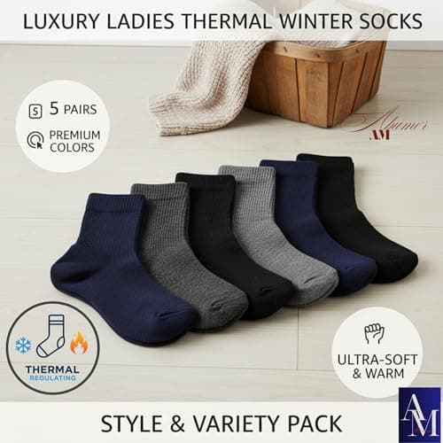 ABUMOR® 3Pairs Winter Thermals Ladies Thermal Socks, Black, Size 4-7, Cold Weather Protection -25°C, 8 Pack (4-7 Asrtd 3P) — view 4