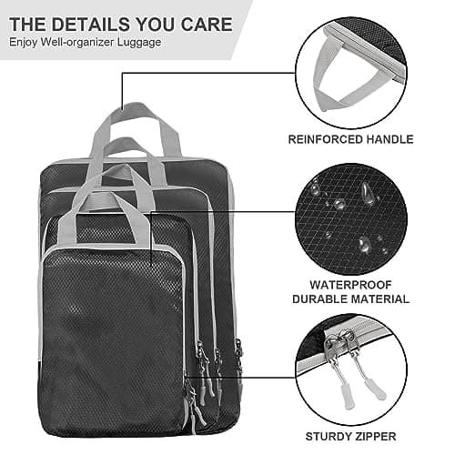 Compression Packing Cubes,Travel Storage Bag, Travel Packing Essentials for Suitcase Organizer Bags, Packing Organiser for Carry On Luggage(Black, Set of 4) — view 2