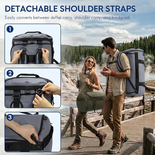 Haimont Heavy Duty Convertible Travel Duffel Backpack, 90L Grey — view 3