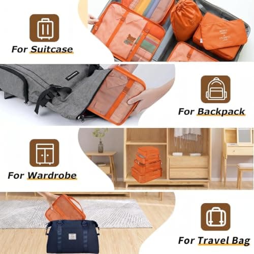 LANSKLBD 6/8 Set Packing Cubes for Suitcases Travel Luggage Packing Organizers,Travel Accessories Essentials Luggage Organizer with Shoe/Tioletry/Laundry Bag (Orange, 8 set) — view 6