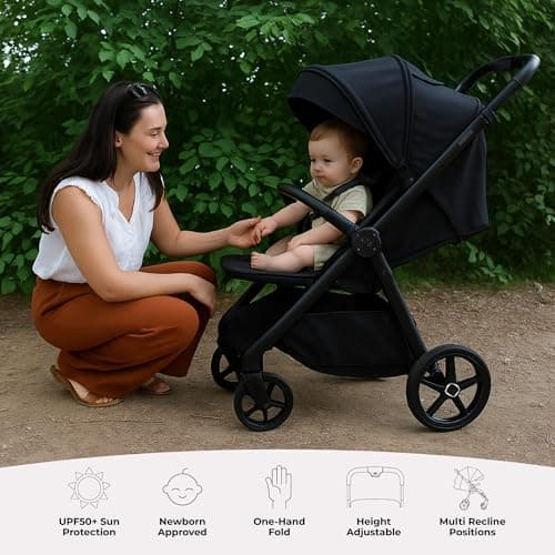My Babiie MB170 Plus Pushchair – from Birth to 4 Years (22kg), 4-Wheel Suspension, Large Basket, XL Canopy, Foldable, Compact, Stroller with Footmuff, Cup Holder, Rain Cover – Black — view 2