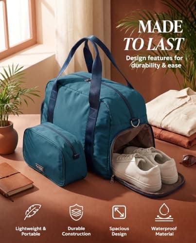 LUGG Duffle & Toiletry Bag Set – Waterproof Travel Bags for Men & Women – Lightweight, Durable 230D Twill Fabric – Fits EasyJet Cabin Size – Expandable Design – Stylish & Spacious Storage - Teal — view 4