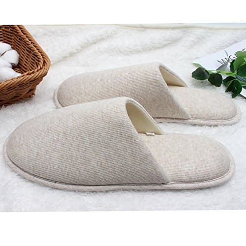 Ofoot Men's Cozy Thread Cloth Organic Cotton House Slippers, Washable Flat indoor/outdoor slip on shoes, Beige, 9.5-10.5 UK — view 3