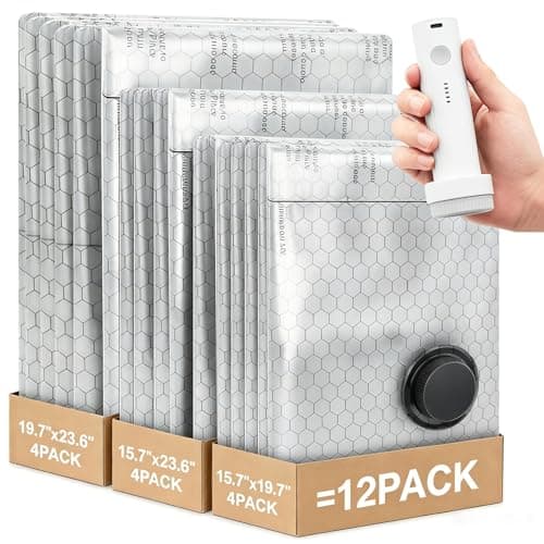 Vacuum Storage Bags for Travel with Wireless Electric Pump, 12 Pack 3-Size Travel Vacuum Bags with Pump Rechargeable, Fast Compression Portable Vacuum Packing Cubes, 80%Luggage Space Saver for Clothes